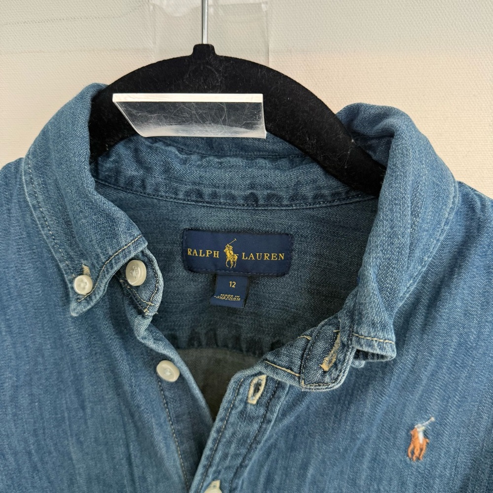 Polo Ralph Lauren Girl's Belted Denim Shirtdress Indigo Blue size 12 - Picture 3 of 4